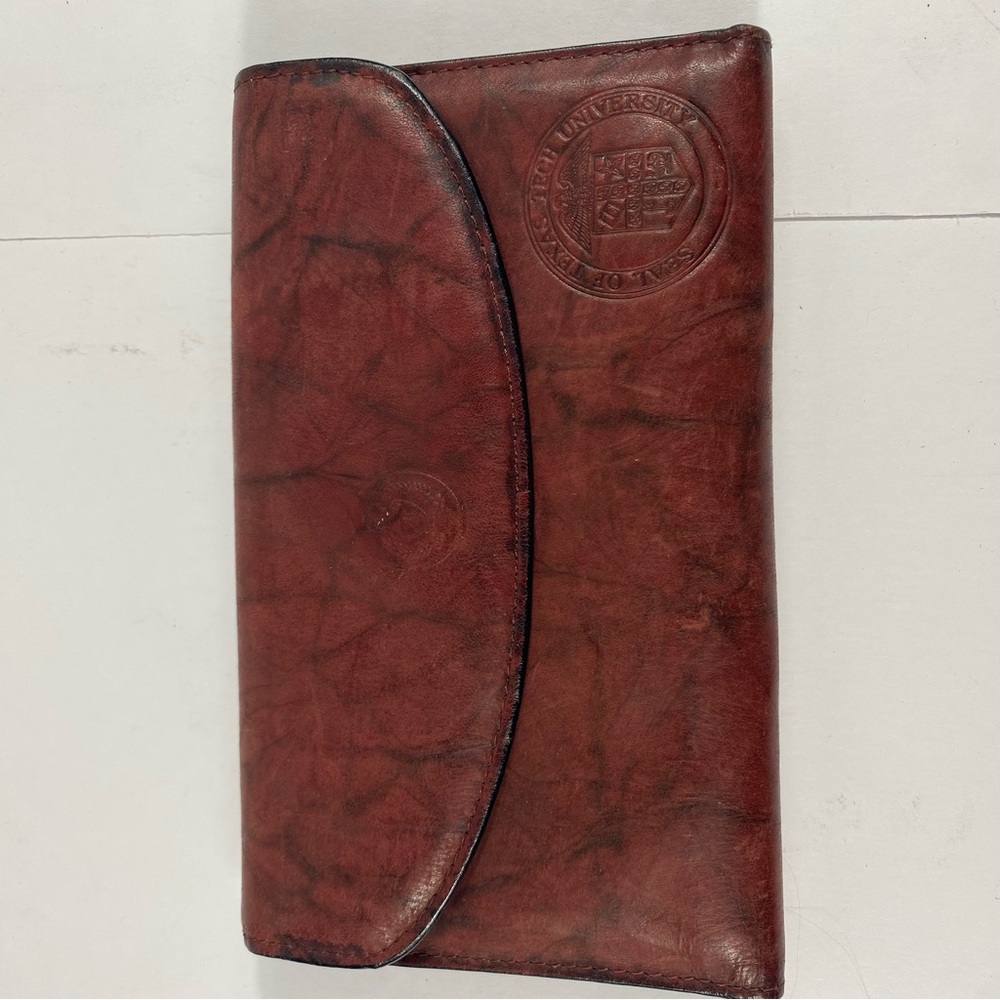 Texas Tech University Leather Wallet Brown Checkbook Wallet 4.5”x7.5” EUC